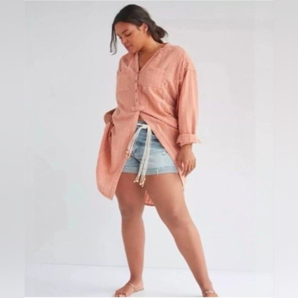 PILCRO & THE LETTERPRESS SEERSUCKER TUNIC L/S SHIRT MEDIUM EUC Anthropologie
